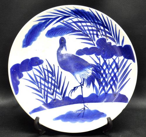 Sold out special price! Jidaimono Bakumatsu-Meiji period Decorative plate Koimari Dyed bird-and-flower painting Large plate Shaku plate Missing estate sale! (IKT)