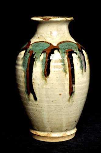 売切！　益子焼　流釉花器　味わい花瓶　在銘品　地元に根付いた芸術文化・益子焼　素晴らしい垂釉の色彩　エステートセール　IKT