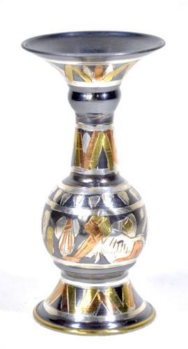 SOLD OUT! Egyptian Vintage Brass Engraved Mural Crest Vase Hand-carved and Hand-colored Egyptian Mural Handmade Vase Estate Sale IJS