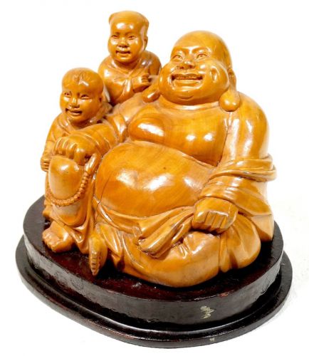 50% off! Jidaimono Itto-sculpture Hotei statue Fine carving with pedestal Shichifukujin lucky charm Diameter 12cm There are cracks over time, but great taste KNA