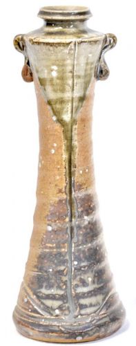 50% off! Showa vintage Shigaraki ware Single flower vase with ear Inscription product Diameter 8cm Height 21cm Natural glaze wabi-sabi is wonderful! Estate Sale MSK