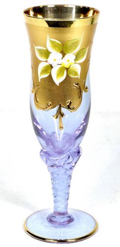 Sold Out! Vintage Italian Venetian Glass Murano Glass Lavender Height 18cm Real Gold Painted Enamel Floral Twisted Stem Champagne AYS