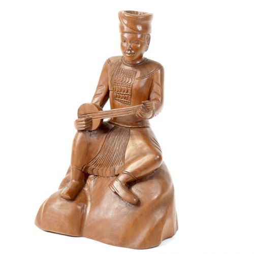 50% off! Vintage Itto Sculpture Wooden Object Male Statue Playing a Stringed Instrument Probably Made in China Width 19cm Depth 14cm Height 29cm ATN