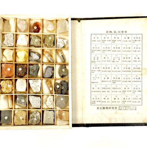 Showa Vintage Mineral Specimen Tokyo Mineral Research Institute Ordinary Elementary School Teaching Materials Crystal Sulfur and All 35 Types Besides Study Teaching Materials, HMK