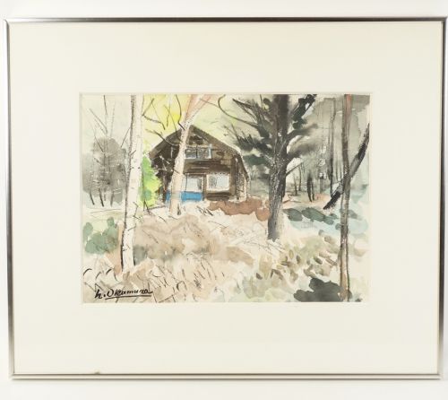 1990s Contemporary Ishikawa Art Association Member Harumi Okumura Size 3 Watercolor Landscape Painting Framed Item Width 42.5cm Height 35cm Estate Sale HYK