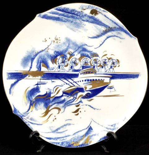 MEISSEN　マイセン　ドイツ製　 イヤープレート　2002年　飛行艇ドルニエドックス　 染付　金彩　直径27㎝　飾り皿　極上状態品　THT