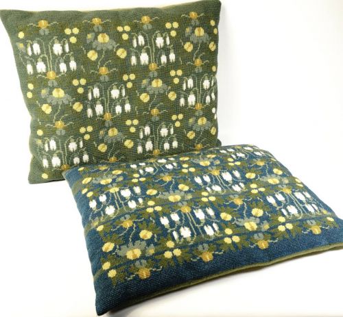 Vintage Cross Stitch Green Cushion Botanical Pattern Set of 2 Embroidery Handmade Width 42cm Height 34cm Scandinavian Style TSM