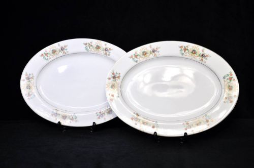 Sold Out! Dretty China Domestic Ceramics Oval Plate Set 2 pieces The early printed small flower pattern is very cute Estate sale!