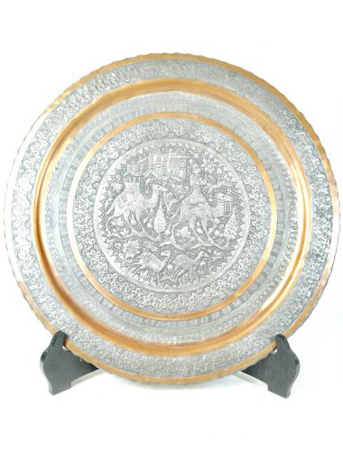 Sold out! Garamzani Iranian Persian finely carved copper decorative platter Large work with a diameter of 49 cm! Amazing craftsmanship of all hand-made fine engravings! KYA