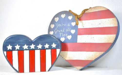 Sold Out! American Vintage Tall Paint Wall Decor Heart Shaped Stars and Stripes Wall Hanging Wooden Interior