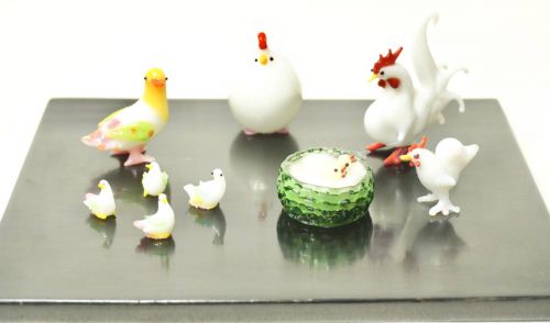 Sold out! Nostalgic showa festival memory series! Miniature Glasswork Chicken and Pigeon Family Estate Sale YNK