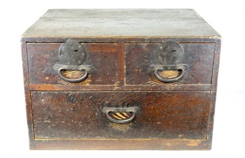 Sold out! Japanese antiques! Bakumatsu-Meiji 2-tiered 3-drawing chest Drawers Tasteful old folk tools Width 51cm x Depth 41cm x Height 32cm KTU