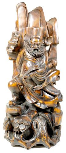 50% off! Chinese antique art Fine open carving Zhong Kui statue Itto carving Evil talisman Height 35 cm A gem carved from a single log Great taste missing right arm! KNA