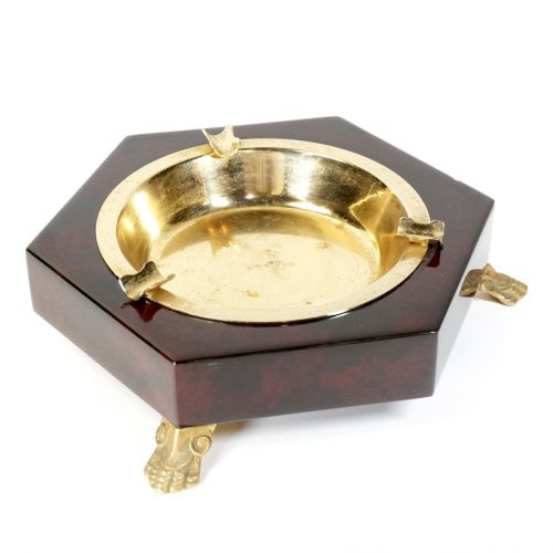 Sold out special price! Showa retro wooden ashtray brass three-legged smoking article width 21cm height 6cm A tasteful and retro item! Estate Sale ATN