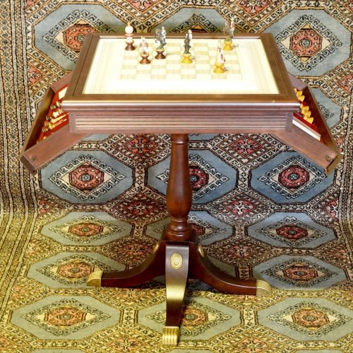 20%OFF! フランクリンミント社 インド統治チェスセット イギリス軍と反乱軍の手彫刻・手彩色のピューター製駒 ビクトリア朝様式のテーブル