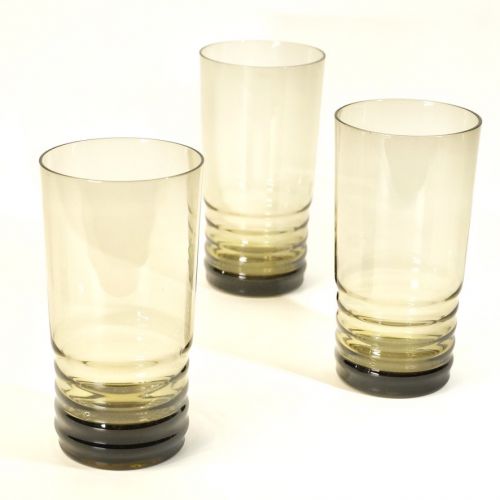 Mid-century design glass 3 customers thin dark brown diameter 7 cm height 13.5 cm estate sale FYO