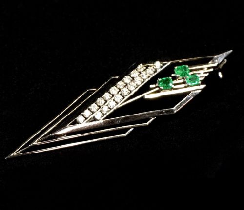 Vintage jewelry brooch diamond platinum emerald width 6 cm body [Pt900] pin part [K14WG] appraised