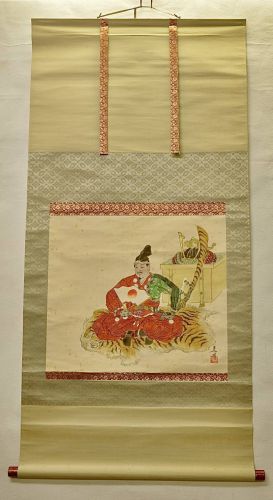 Special selling price! Showa vintage hanging scroll by Kosui Mori "Warlords sitting on a tiger rug" Estate sale