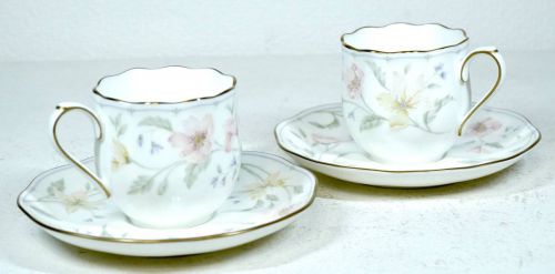 Sold Out Specials! Vintage NARUMI Bone China Pastel Garden Series Pair Demitasse Cup & Saucer Set KYK