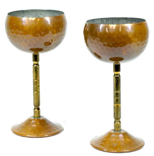 Sold Out Special Price! Antique Brass Hand Hammered Sherbet Glass Set of 2 Estate Sale YSO