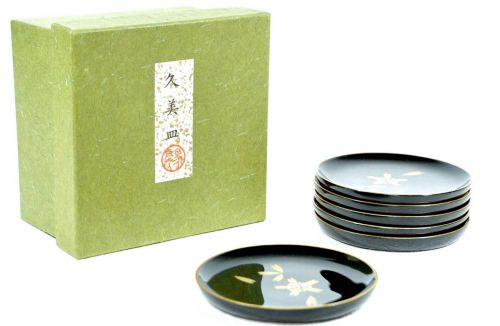 Sold out! Kyoto Zohiko Maki-e cherry blossom crest Kumi plate 6 pieces 9th generation Nishimura Hikobei Kyoto lacquerware Motoki lacquerware As cake plate, appetizer plate, cup stand Co-box unused IJS