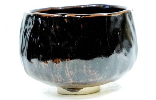 50% off! Showa vintage Raku ware black glaze matcha tea bowl Japanese signature product Tea utensils Hand-kneaded molding is a gem Estate sale IJS