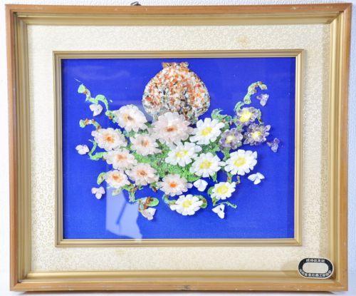 50% OFF! Showa Vintage Precious Stone Painting Yamanashi Precious Stone Painting Craft Church It is a very gorgeous flower drawing! Estate Sale TYF