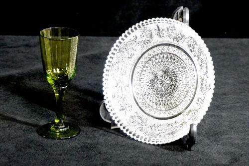 50% off! Vintage Crystal Glass Set Sherry Glass, Nut Plate Set of 2 Estate Sale MSK
