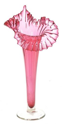 30% OFF! Vintage Cranberry Glass Flower Base Great Antique Victorian Vase Modern Europe Height 29cm AYS