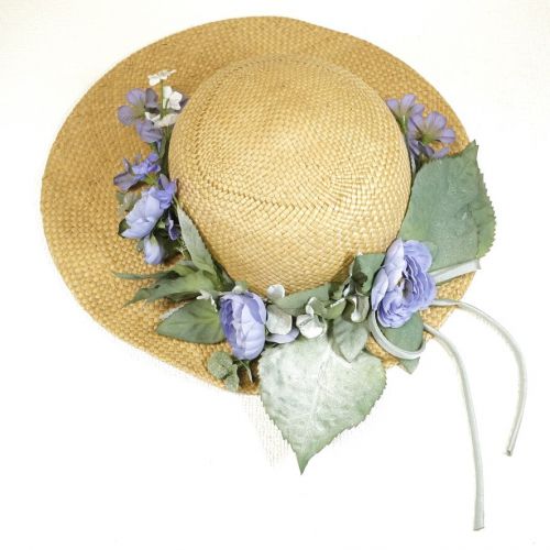 50% OFF Vintage Straw Hat Bowler Hat Children's Size 52 cm The decoration of straw and purple flowers is refreshing and wonderful as a display! ATN