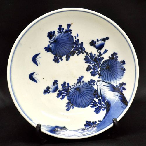Special sale price! Japanese antiques! Period item Bakumatsu-Meiji period Decorative plate Koimari Sometsuke Flower and bird painting Large plate Estate sale! (IKT)