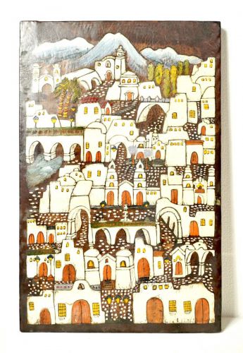 Sold Out! Peru Arequipa Wall Leather Art Ethnic Leather Craft Wall Hanging Leather Painting Height 57cm Estate Sale! KYA