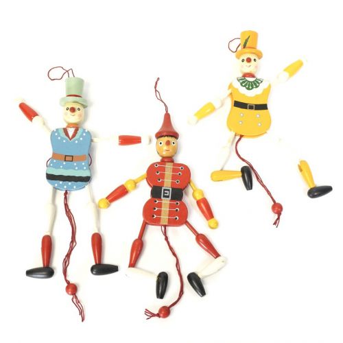 European vintage Hampelmann 3 body set jumping jack wooden handicraft with taste red, blue and yellow colorful and cute toy ATN