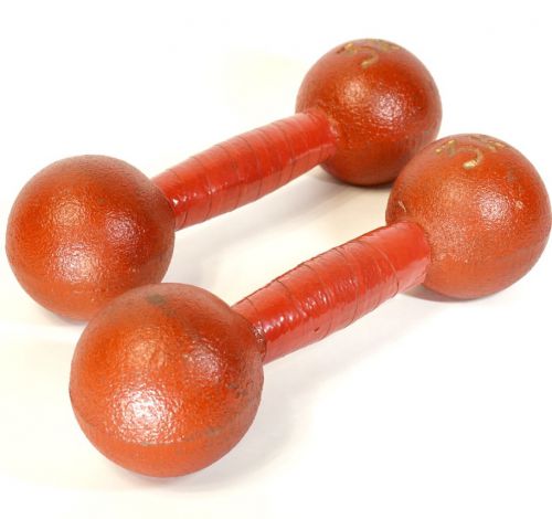 This is Showa's muscle training style! Vintage Dumbbell Iron Array 3kg Set of 2 Red Red Estate Sale IJS