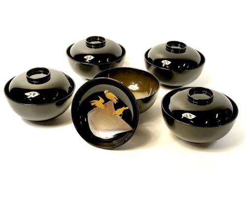 Period lacquerware Black lacquer Maki-e bird hand winch scenery bowl with lid 5 customers available Motoki lacquerware Artwork Diameter 12 cm Height 9 cm A gem that beautifully expresses the landscape of birds and hand winches with maki-e MYK
