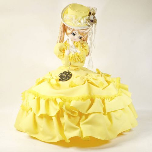 昭和ビンテージ レトロ人形　スキヨ人形研究所 リボン人形　黄色のドレス　1960年代　 国産フランス人形　高さ50㎝　 顔に若干のシミあり