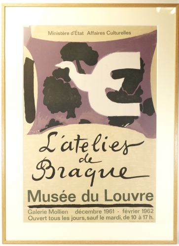 Georges Braque "The Birds" Lithograph Poster Murlot Studio No. 15 Framed Item Width 64cm x Height 87.5cm 1961 Louvre Exhibition YKT