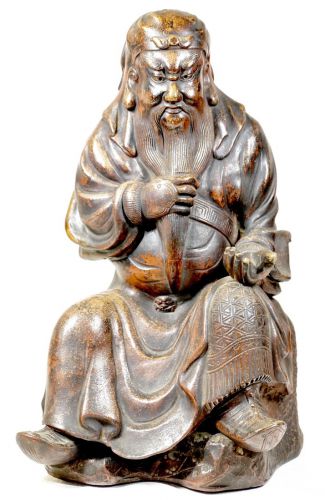 売り切り!　中国古美術　唐物 陶器製 三国志の関羽と思われる像 縁起物 商売繁盛 高さ32cm 重さ4kg 年代物にしかない味わい深い艶あり KNA
