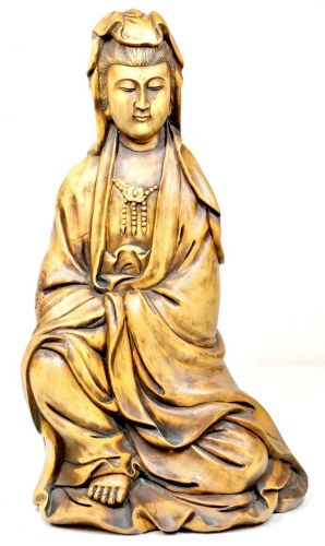 Sold out! Chinese antique fine carving One-sword Kannon Bodhisattva seated statue Height 25cm A masterpiece carved from a single tree There are cracks over time, but it has a wonderful taste KNA