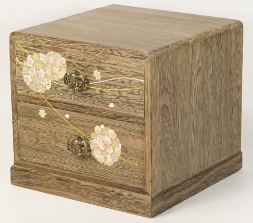 Showa Vintage Aizu Yamago no paulownia paulownia small chest of drawers two-stage drawer width 19cm depth 19cm height 18cm unused debt stock THT