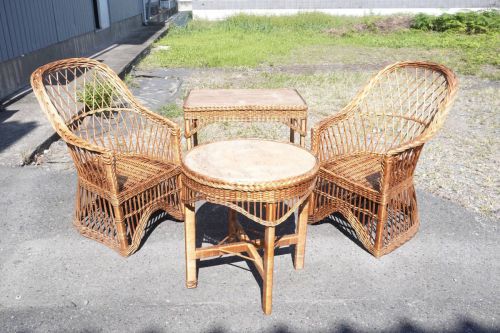 Sold out! Rare wicker furniture Light weight solid handmade taste furniture Pair chair, center table, side table set Estate sale TKO