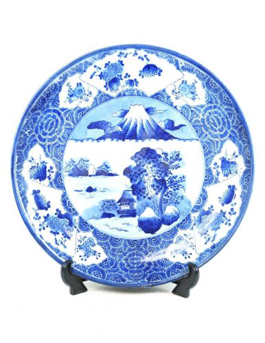 Sold out! Period Bakumatsu-Meiji Koimari Sometsuke landscape painting Decorative plate Large plate Diameter 39cm Estate sale! KYA