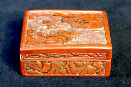 Sold out special price! Early Showa period Murakami City, Niigata Prefecture Traditional crafts Murakami wood carvings Murakami wood carvings Hand-carved Sansui crest small box SHT