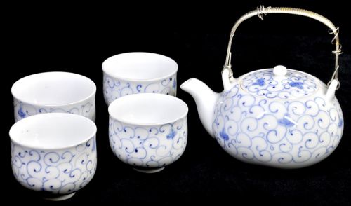 Sold out! Showa Vintage Dyed arabesque tea set Assortment of teapots and teacups 4 customers set Good quality Sencha set with wonderful taste Estate Sale MSK