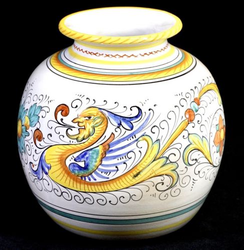 50% OFF Vintage Made in Italy Maiolica Deruta Pottery Flower Base Vase Diameter 19cm Height 20cm A gem with a wonderful hand-painted pattern full of sensibility