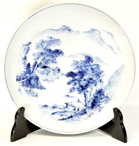 50% OFF! Imari ware Sometsuke landscape bowl Large plate Decorative plate Diameter 32cm Height 6cm Attractive scenery with a deep and delicate touch Estate sale HYK