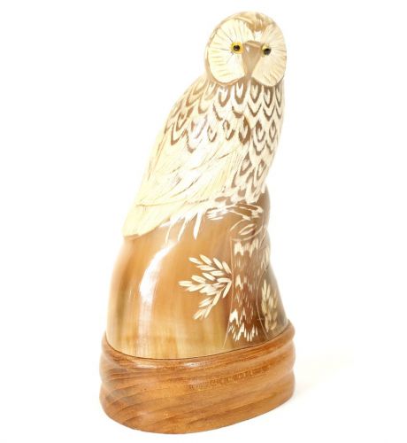 Made in Thailand Water Buffalo Horn Itto Carved Owl Statue Owl Width 9cm Depth 7cm Height 18cm Good Luck/Jounu Figurine Hand Carved Good Luck Object FYO
