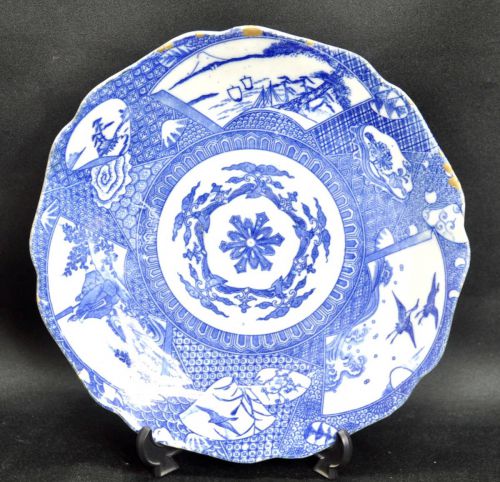 Sold out! Japanese antiques! Jidaimono Meiji-Taisho Period Seal Hand Decorative Plate Koimari Sometsuke Flower and Bird Painting Seven-inch Plate Estate Sale! (IKT)
