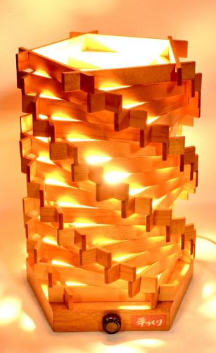 50% off! Showa Vintage handmade table lamp wooden spiral lampshade with dimming function width 20cm height 31cm estate sale ISM