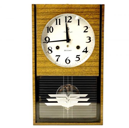 売り切り！　昭和ビンテージ 　アイチ時計製　掛時計　1960S Super　Eight ぜんまい式振り子柱時計 幅24cm　高さ41cm　動作確認済　KAK